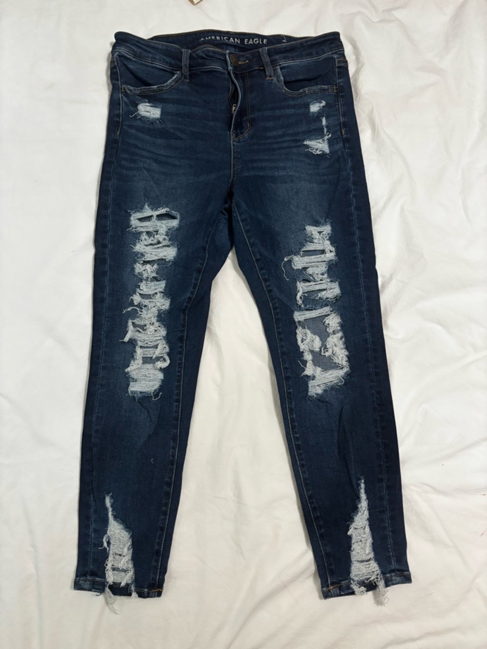 American Eagle Outfitters Women's Dark Blue Distressed High Rise Skinny Jegging